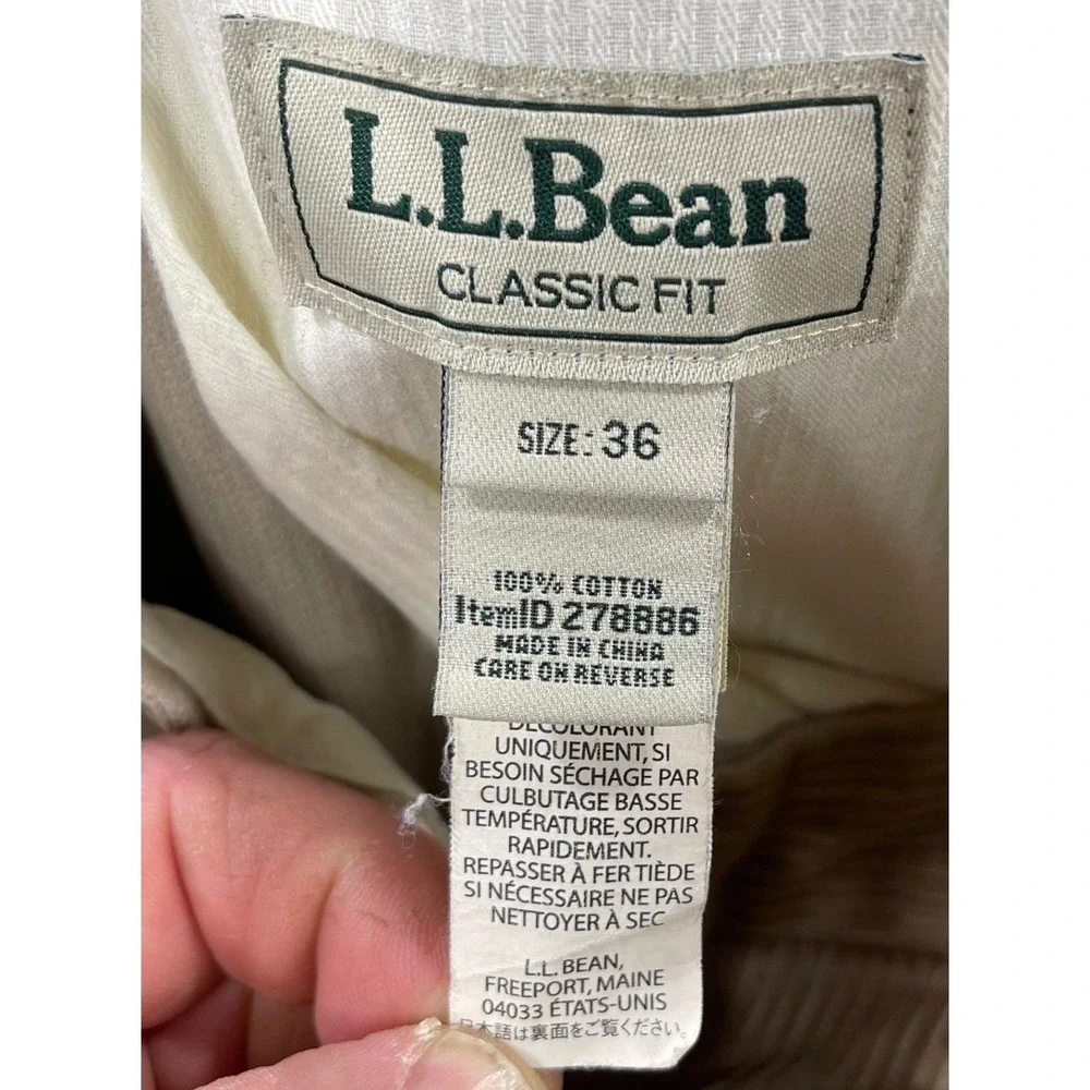 L.L. Bean Classic Fit Corduroy Pants Tan Pleated Straight Leg 36x32
